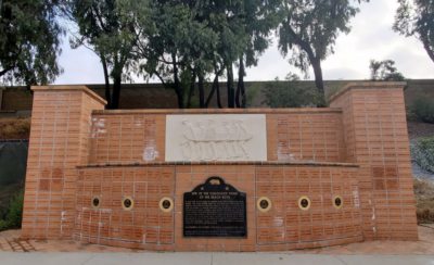 Photo of the memorial in Hawthorne, CA that marks the birthplace and original home of the Wilson brothers and where they recorded their first Beach Boys album.